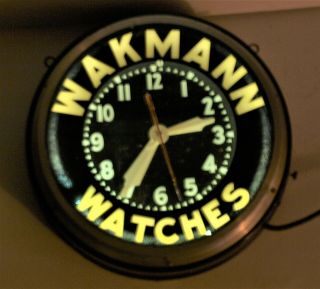 Vintage Neon Clock Advertising Wakman Watches,