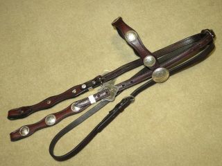 Quality Vintage Simco Dark Oil Silver Concho Western Headstall Bridle