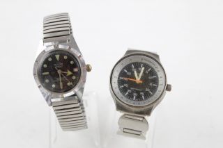 2 X Vintage Gents Divers Style Wristwatches Hand - Wind Inc.  Rare Timex,  Buler