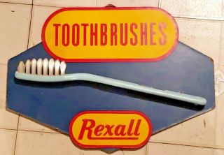 Vintage Rexall Drug Store Toothbrush Advertising Sign,  Rare