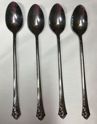 Oneida Damask Rose Stainless Set Of Four Ice Tea Spoons 7 1/2 " Long Cubed