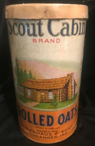 Vintage 1920s Scout Cabin Brand Rolled Oats Container 3lb Box Log Cabin Goody