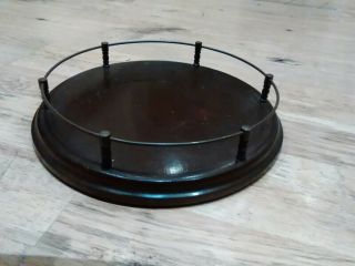 Antique Vintage Wooden Serving Circular Tray With Gallery Rail & Felt Base