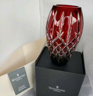 Waterford Araglin Ruby Red Prestige 7 " Vase W/ Box Cut Crystal Vintage