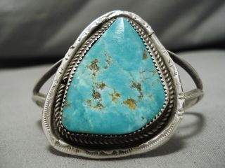 Important Vintage Navajo Leo Nez Royston Turquoise Sterling Silver Bracelet Old