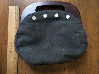Vintage 1980 Bermuda Bag,  Wooden Handle,  Grey Fabric Cover,  Owner