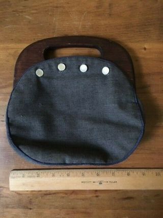 Vintage 1980 Bermuda bag,  wooden handle,  grey fabric cover,  Owner 4