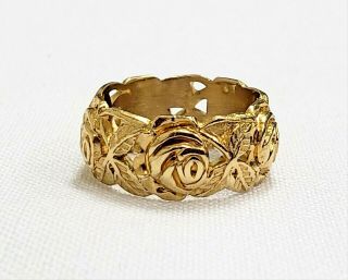 Vtg Solid 14k Gold Signed Artcarved Rose Flower Eternity Band Ring Size 5
