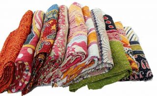 Of 5 Pc Kantha Quilt Cotton Vintage Bedspreads Bohemian Decor