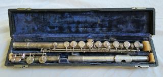 R.  Malerne Paris Flute In Wood Case Silver Plated Keyed Vtg Old Antique