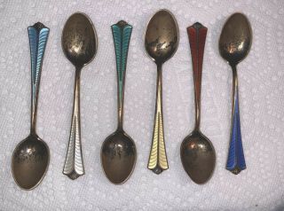 Vintage David Andersen Sterling Silver/enamel Demitasse Spoons Norway