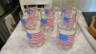 Vintage American Heritage Us Flag Glass Mug Steins Set 8 Story Of The Flag Nos