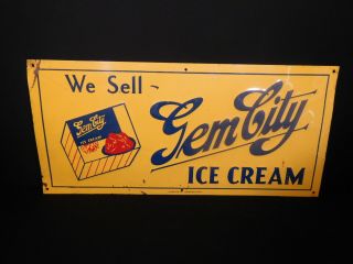 Rare Vintage Gem City Ice Cream Embossed Tin Sign - " Globe Sign Co.  - Ohio "
