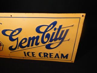 RARE vintage GEM CITY ICE CREAM embossed tin sign - 
