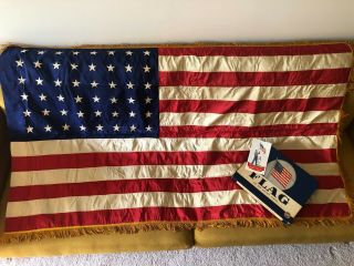 Vintage American Flag 48 Star Defiance Annin 3x5 Feet Cotton Fringed W/ Box