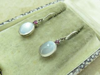 Vintage Sterling Silver 925 Moonstone & Ruby Earrings