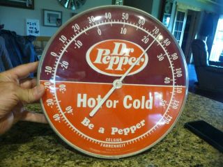 Vintage Dr Pepper Hot Or cold Thermometer Advertising Sign Has Plastic Face A, 8