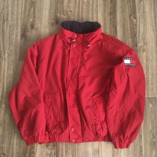 Vtg Tommy Hilfiger Spellout Flag Box Logo Patch Red Colorblock Hooded Jacket Xl