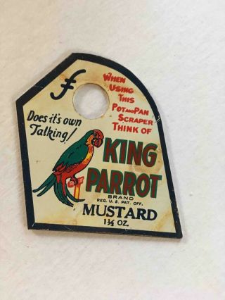 Vintage Early Painted Metal King Parrot Mustard Ad Kitchen Pot & Pan Scraper