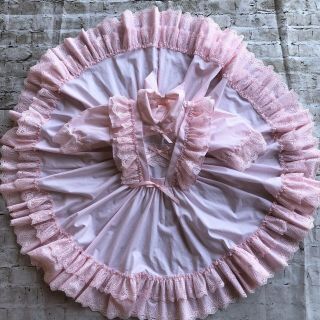 Vtg Mini World Pale Pink Full Circle Dress Girls Size 6 Floral Lace Ruffles Bows