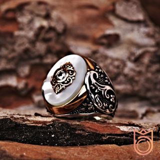 Mens Pearl Ring Gemstone Rings For Men Vintage Engraved Unique White Stone Man 2