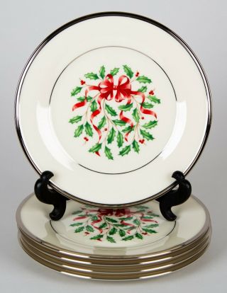 Lenox Holiday Platinum Accent Salad Plates Set Of 5 Vintage Fine China Christmas