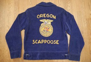 Vtg 50s Ffa Future Farmers Of America Corduroy Jacket Scapoose Oregon Workwear M