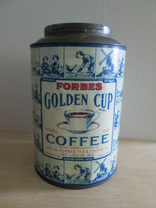 Vintage Coffee Tin Container Forbes Golden Cup Coffee Rice Canister 3lb Canco