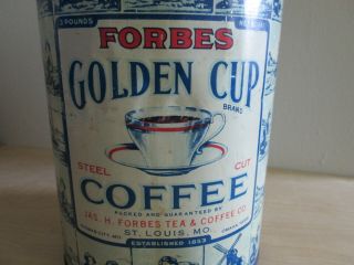 Vintage coffee tin container forbes golden cup coffee rice canister 3lb canco 6