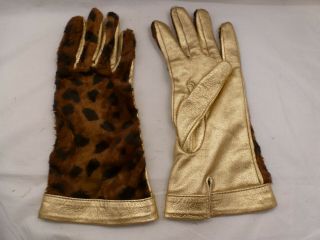 Vintage Gianni Versace Gold Leather With Brown Fur Gloves Size Xl