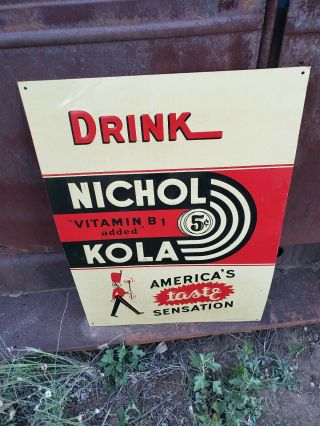 Vintage Soda Sign Nichol Kola Embossed Metal Sign With Marionette Soldier