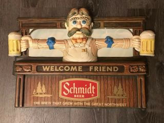 Vintage Rare 3 Dimensional Schmidt Beer Welcome Sign Measuring 23 " X 15 1/2 "
