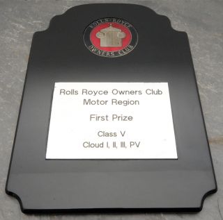 Rare Vintage Rolls Royce Owners Club Motor Region Award Plaque/trophy W/badge