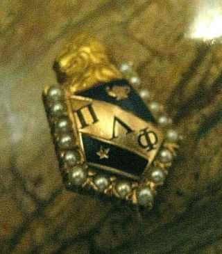 Vintage 10k Solid Gold Pi Lambda Phi Fraternity Pin W/pearls And Lock 4.  1 Grams
