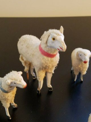 Set of 10 Putz Vintage Antique German Wooden Stick Leg Wool Covered Sheep/Lamb 2