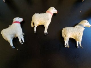 Set of 10 Putz Vintage Antique German Wooden Stick Leg Wool Covered Sheep/Lamb 4