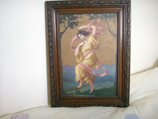 Old Antique French Oil Painting Classical Maiden Lady Portrait Music and Dance 5