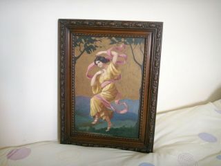 Old Antique French Oil Painting Classical Maiden Lady Portrait Music and Dance 6