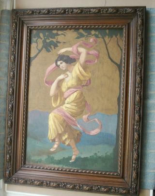 Old Antique French Oil Painting Classical Maiden Lady Portrait Music and Dance 8