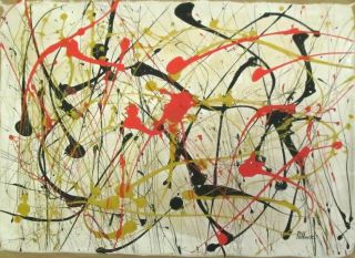 Vintage Abstract Oil On Canvas Jackson Pollock Modern Art 20th Century
