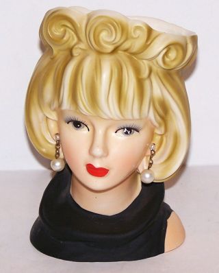 Stunning Vintage Rare Blonde With Black Dress 5 3/4 " Lady Head Vase