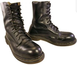 Vintage Dr.  Martens Steel Toe Black Leather Boots Made In England Uk 8/us 9