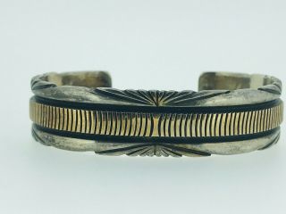 Vintage Estate Sterling Silver & 14k Gold Navajo Cuff Bracelet Herbert Begay