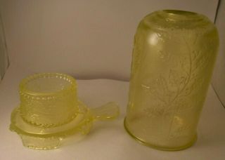 Vintage Yellow Vaseline Glass " Holly " Fairy Lamp With A Tab Handle