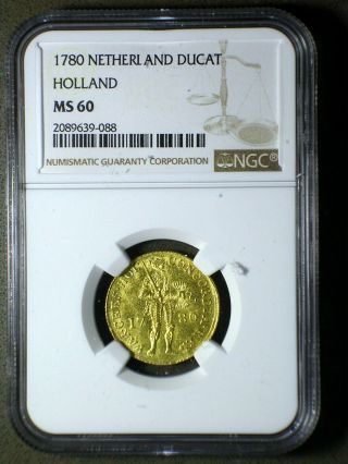 Netherlands United Dutch Republic 1780 Gold Trade Ducat Ngc Ms - 60 Holland Rare