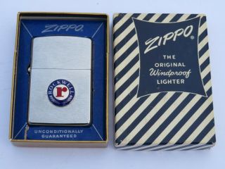 Nos Vintage 1950 Zippo Lighter Rockwell In Rare Blue Striped Box Complete Mib