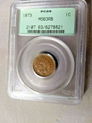 Rare 1873 U.  S.  Indian Head Penny Pcgs Certified Ms 63 Rb Detail N/r Key