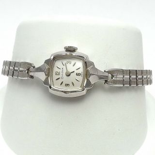 Vintage Ladies Bulova 10k White Rolled Gold Plate17 Jewel Wind Up Watch