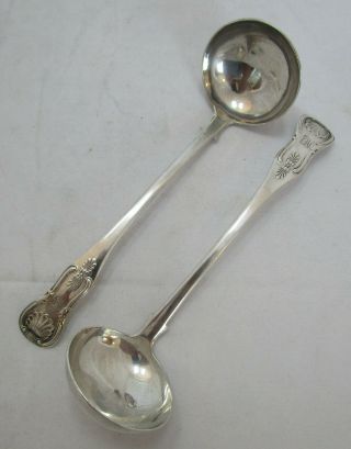 Pair Antique Georgian Sterling Silver Kings Sauce Ladles,  1821,  57 Grams