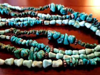 Magnificent Enormous 70 " Rough Cut Polished Natural Turquoise Necklace,  Sterling